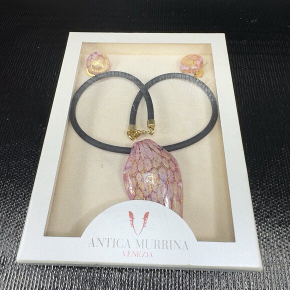 Antica Murrina Venezia Necklace Clip On Earrings Set Pink Glass Millefiori New - Picture 13 of 14